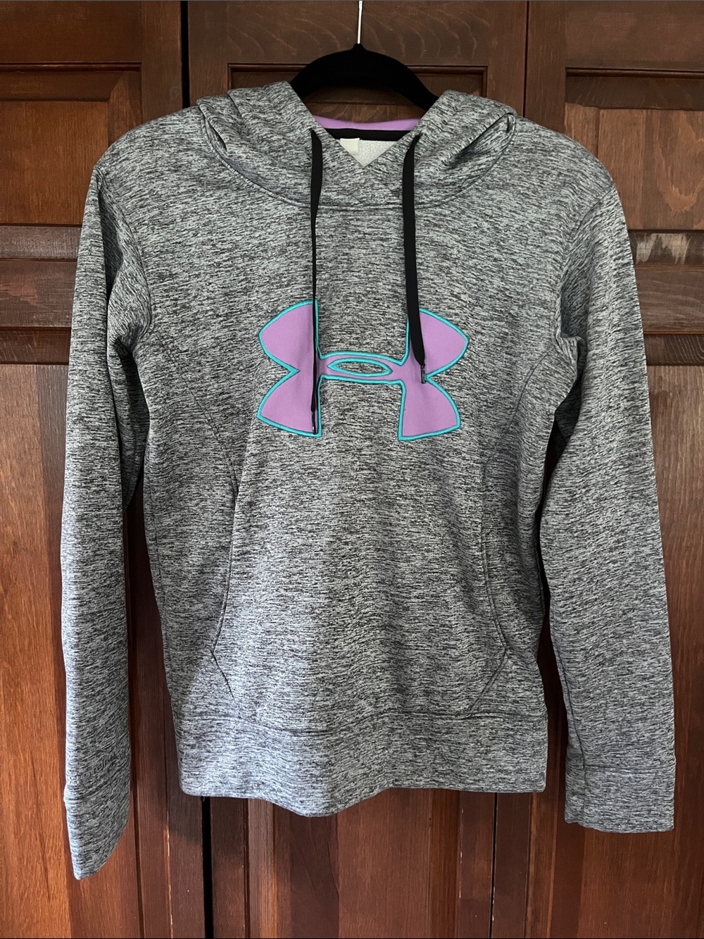 Under Armour Women’s Gray Hoodie with Purple Logo and Teal Outline